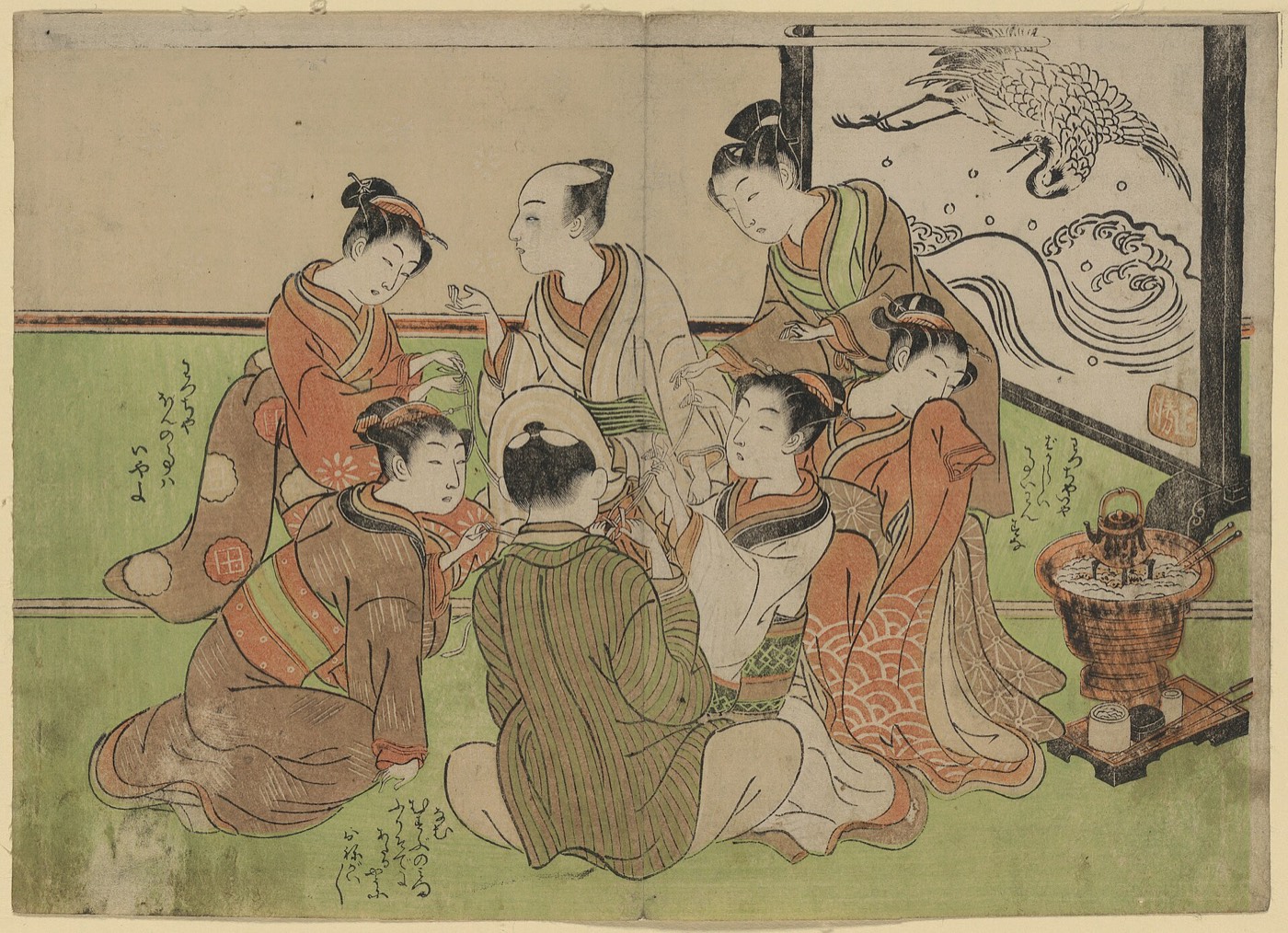 富くじの抽選のようすを描いた磯田湖龍斎の錦絵