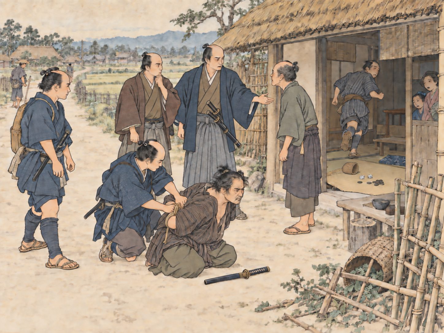 作図（AI生成）。しくみ③ 取り締まりの強化。十九世紀に入ると、関東の農村部における治安の悪化が幕府にとって深刻な問題になる。