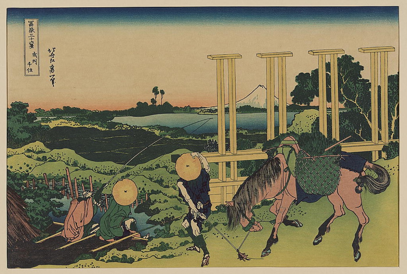 広重『名所江戸百景 武州千住』。江戸のすぐ外に広がる田