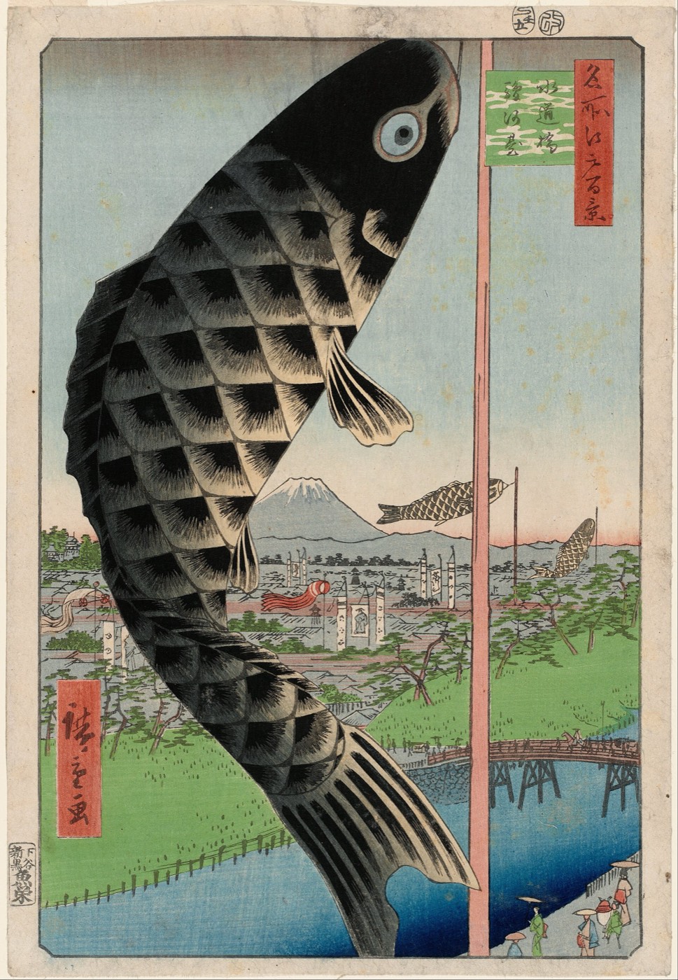 広重『名所江戸百景 水道橋駿河台』。堀と町並みを俯瞰する