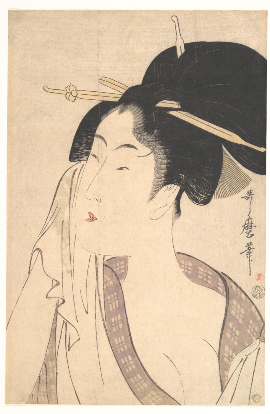 喜多川歌麿『湯上り』。湯から上がった女性